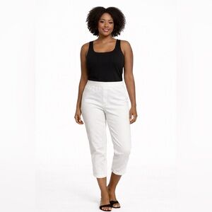 Intro Elastic Waist 5-pocket Stretch High Rise Ankle White NWOT Crop Pants 14